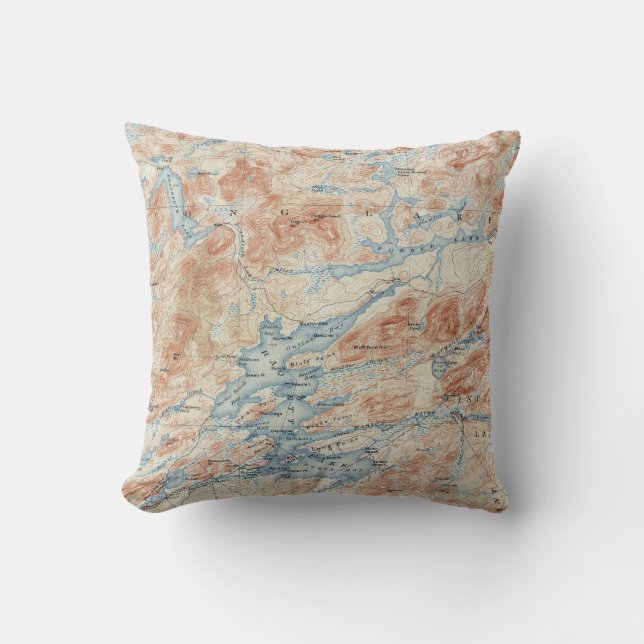 Topographische Karte Vintager Raquette See-New Kissen (Vorderseite)