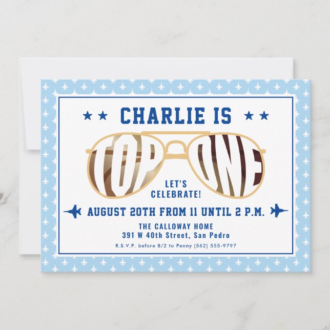 TopOne-Pilot zum ersten Geburtstag Einladung (Vorderseite)