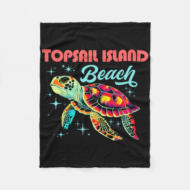 Topsail Island Beach Nc Artistic Sea Turtle Retro Fleecedecke (Vorderseite)