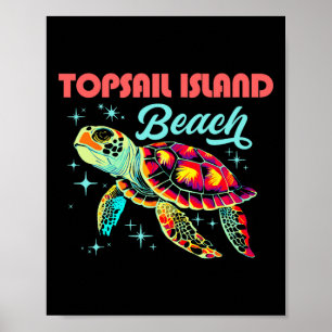 Topsail Island Beach Nc Artistic Sea Turtle Retro Poster