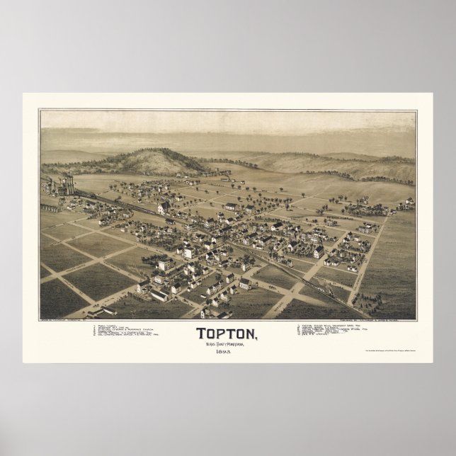 Topton, PA Panorama Karte - 1893 Poster (Vorne)