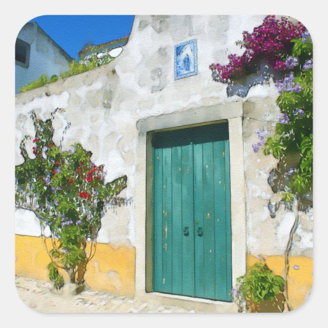 Tor aus grün-grünem Holz Quadratischer Aufkleber (Vorderseite)