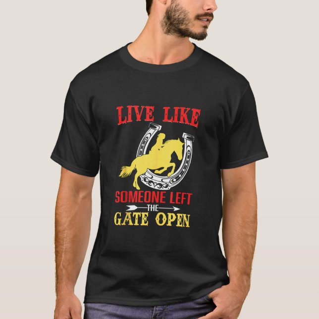 Tor geöffnet Hufeisen Pferd T-Shirt (Vorderseite)