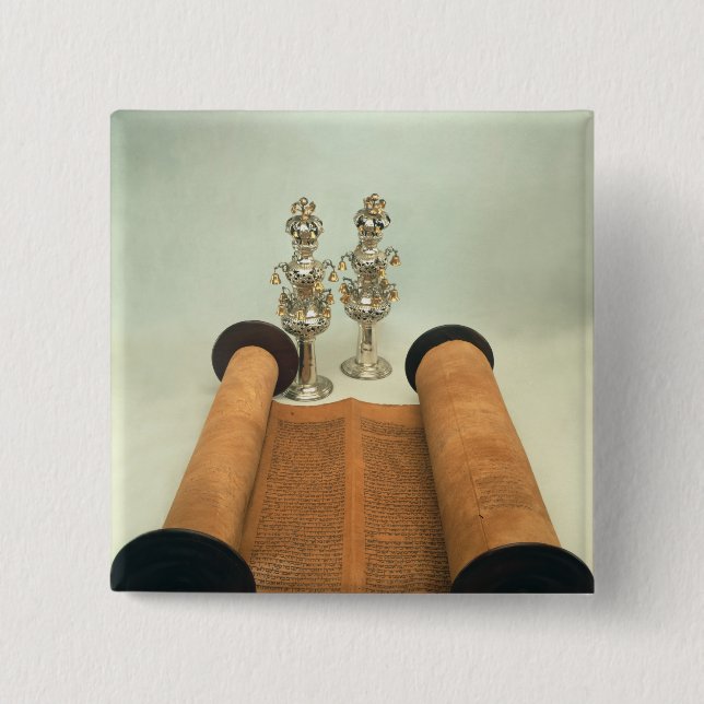 Torah Rolle mit silbernen Krone Finials Button (Vorderseite)