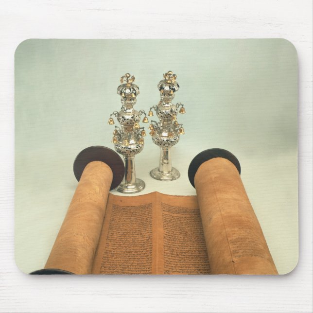 Torah Rolle mit silbernen Krone Finials Mousepad (Vorne)