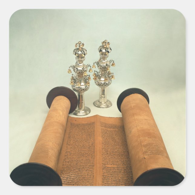 Torah Scroll mit Silver Crown Finalspiel Quadratischer Aufkleber (Vorderseite)