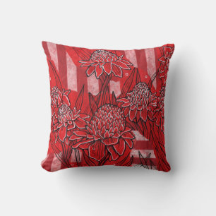 Torch Ginger Lily, Red Blume Tropical Floral Art Kissen