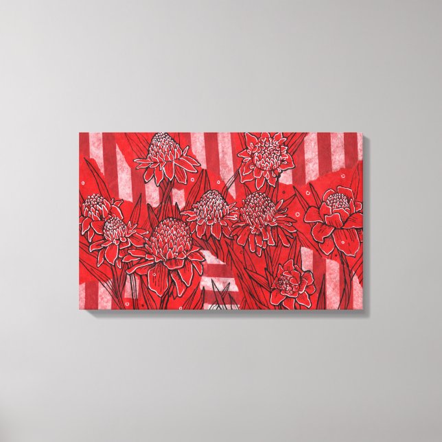 Torch Ginger Lily, Rote Blume Tropische Kunst Leinwanddruck (Vorderseite)