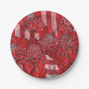Torch Ginger Lily, Rote Blume Tropische Kunst Pappteller