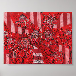 Torch Ginger Lily, Rote Blume Tropische Kunst Poster