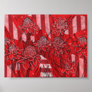 Torch Ginger Lily, Rote Blume Tropische Kunst Poster