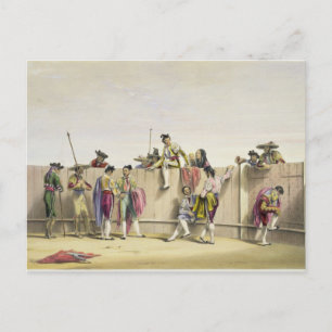 Toreros, die zwischen den Stieren, 1865 sich Postkarte