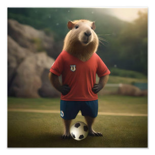 "Torerschießender Capybara: Der ultimative Fußball Fotodruck