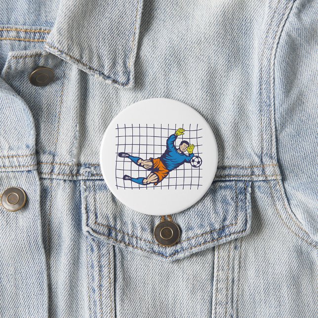 Torfußball-Torhüter rettet im Sprung Button (Von Creator hochgeladen)