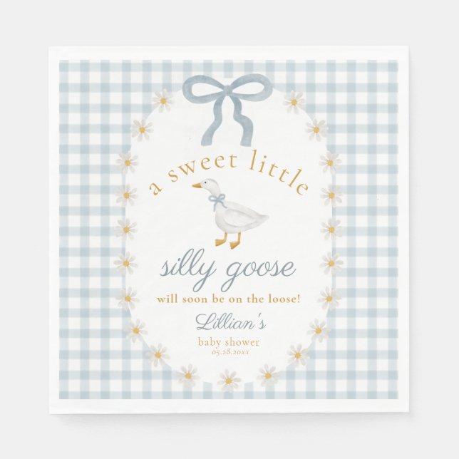 Törichte Gans Daisy Blau Schleife Gingham Babypart Serviette (Vorderseite)