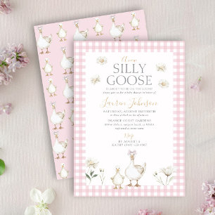 Törichte Gans Whimsical Rosa Schleife Baby Mädchen Einladung