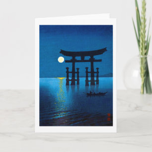 Torii Gate and Full Moon, Koho Shoda, Holzschnitt Karte