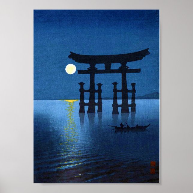Torii Gate and Full Moon, Koho Shoda, Holzschnitt Poster (Vorne)