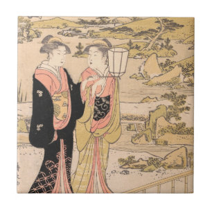 Torii Kiyonaga Zwei Frauen in einem Garten japanis Fliese