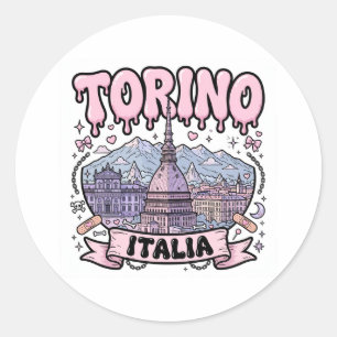 Torino Italia Pink Drippy Yami Kawaii Skyline Runder Aufkleber
