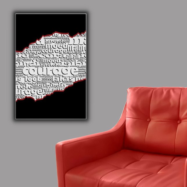 Torn Black & White Courage Red Line Poster (Torn Black & White Courage Red Line Poster)