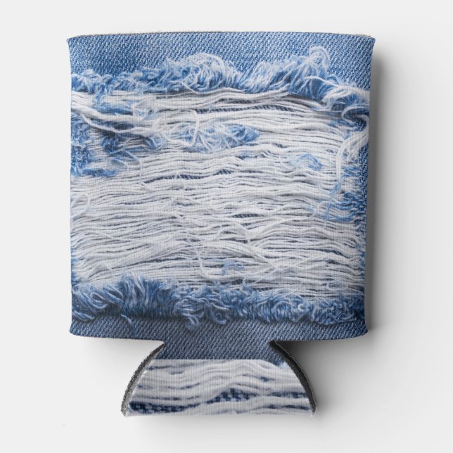 Torn Denim: Blaue Textur Dosenkühler (Vorderseite)