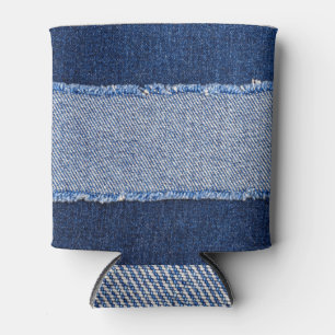 Torn denim: blauer Jeans Stoff. Dosenkühler