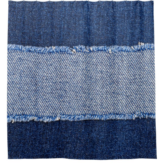 Torn denim: blauer Jeans Stoff. Duschvorhang (Vorderseite)
