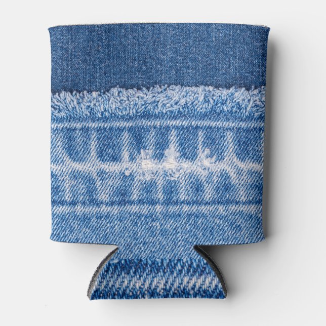 Torn Denim: Doppelblauer Jeans Frame Dosenkühler (Vorderseite)
