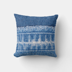 Torn Denim: Doppelblauer Jeans Frame Kissen