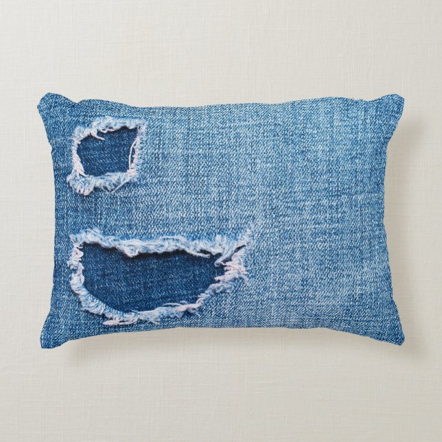 Torn denim Stoff Textur, blaue Farben. Dekokissen (Vorderseite)