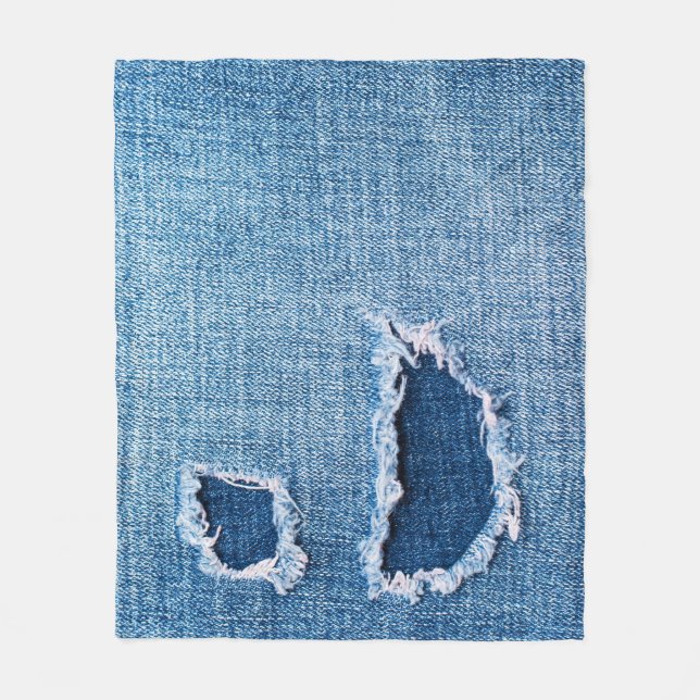Torn denim Stoff Textur, blaue Farben. Fleecedecke (Vorderseite)