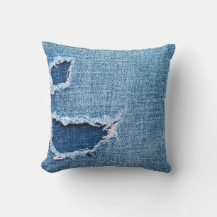 Torn denim Stoff Textur, blaue Farben. Kissen