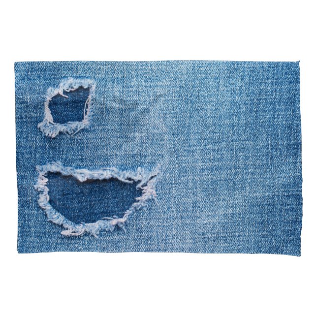 Torn denim Stoff Textur, blaue Farben. Kissenbezug (Vorderseite)