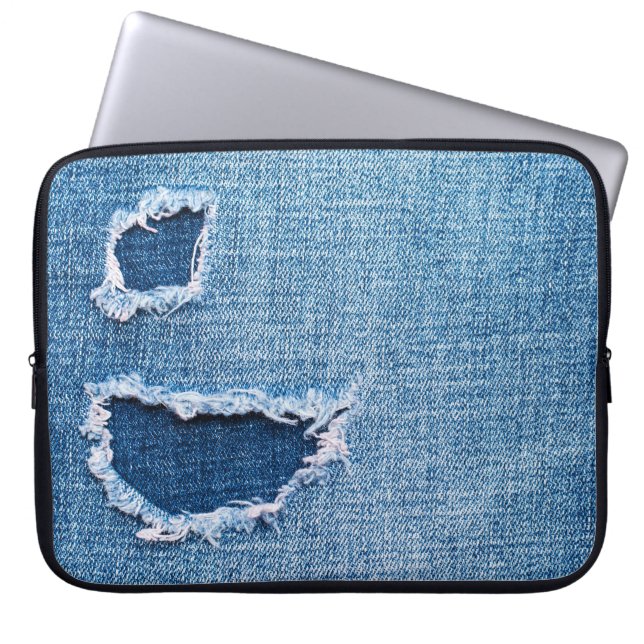Torn denim Stoff Textur, blaue Farben. Laptopschutzhülle (Vorderseite)
