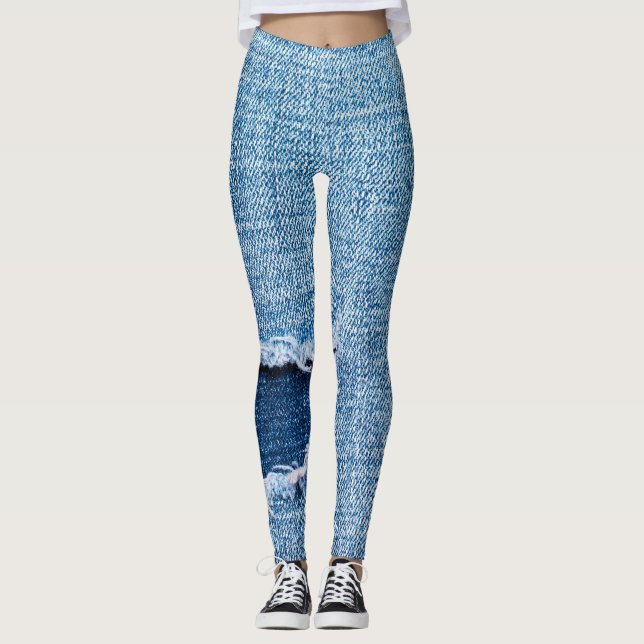 Torn denim Stoff Textur, blaue Farben. Leggings (Vorderseite)