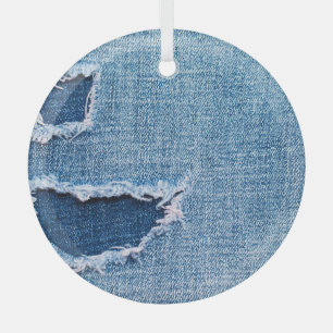 Torn denim Stoff Textur, blaue Farben. Ornament Aus Glas