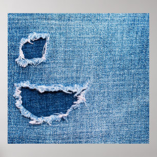 Torn denim Stoff Textur, blaue Farben. Poster