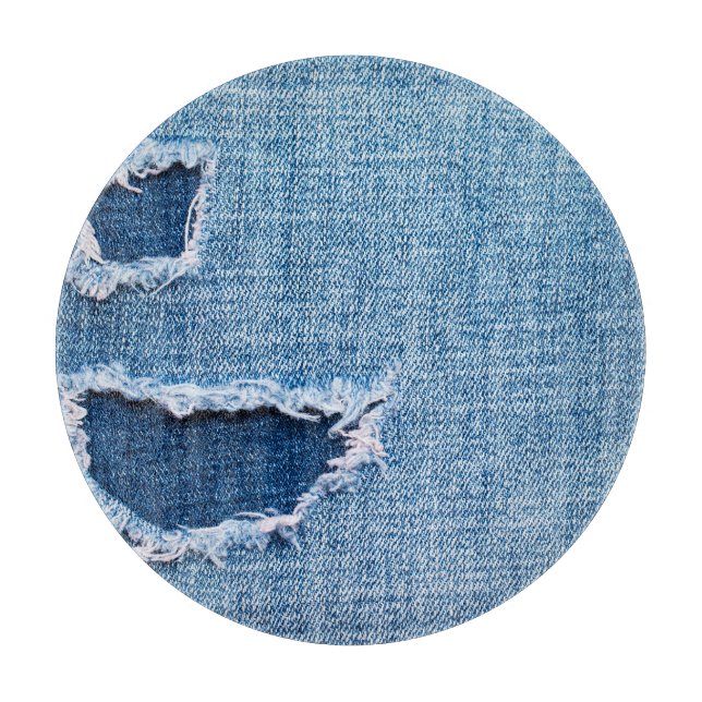 Torn denim Stoff Textur, blaue Farben. Schneidebrett (Vorderseite)