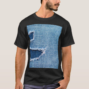 Torn denim Stoff Textur, blaue Farben. T-Shirt
