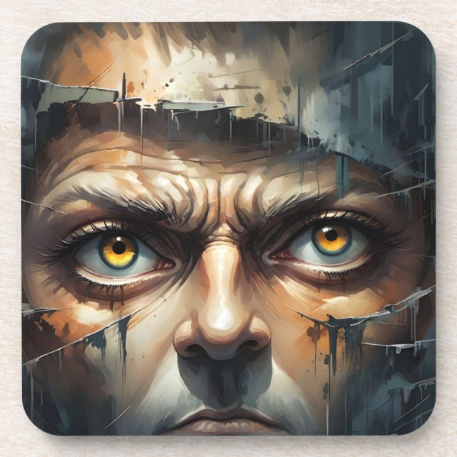 TORN FACE MAN EYES GETRÄNKEUNTERSETZER (Vorderseite)