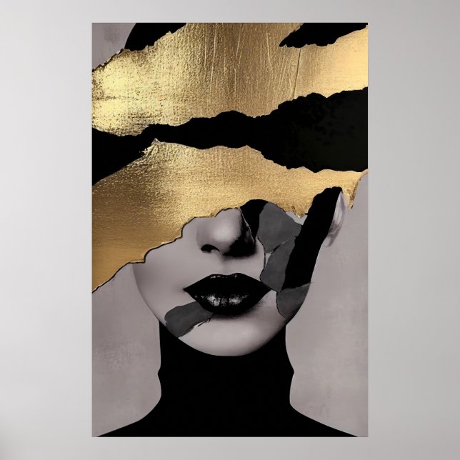 Torn Golden Face Abstract Art Elegant Texture Poster (Vorne)
