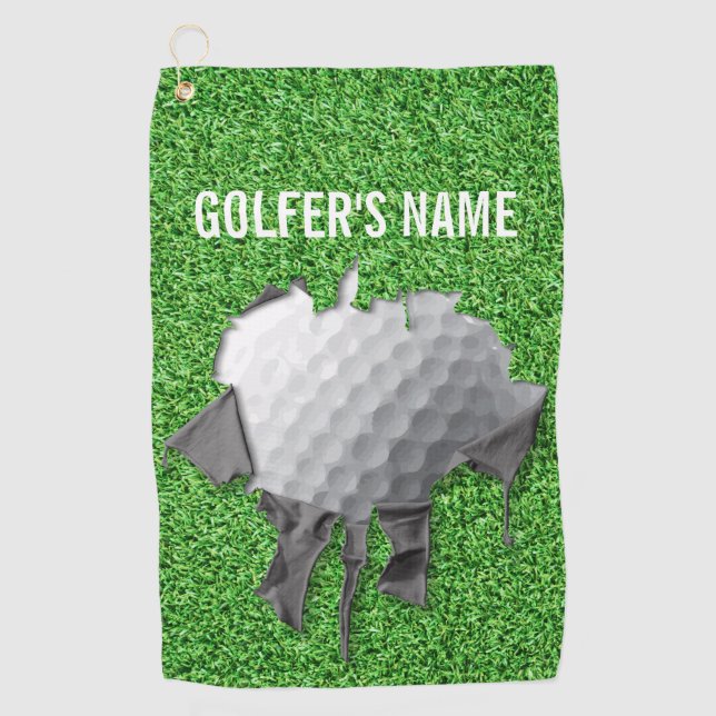Torn Golf Ball (individuell einstellbar) Golfhandtuch (Vorderseite)