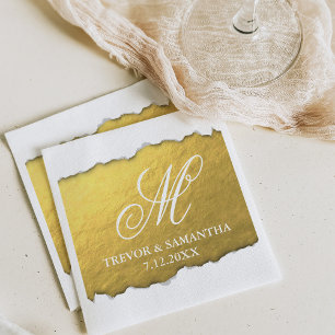 Torn Out Look Imitats Gold Monogram Wedding Serviette