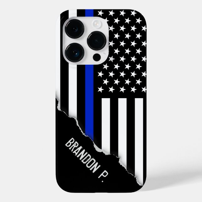 Torn Out Look Thin Blue Line American Flag Case-Mate iPhone Hülle (Rückseite)