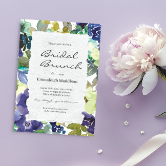 Torn Paper Lila Floral Wasserfarben Bridal Brunch Einladung