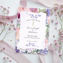 Torn Paper Pastel Lilac Floral Wasserfarben Hochze Save The Date