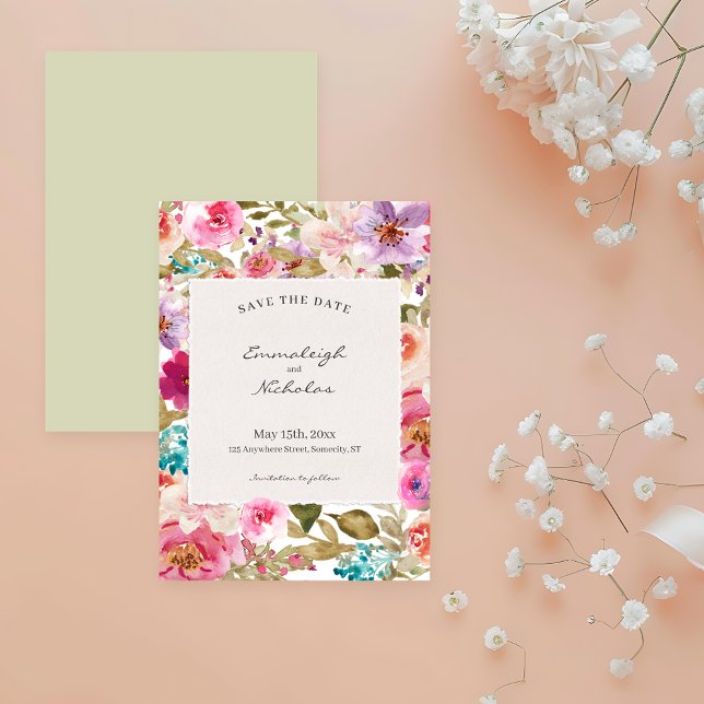 Torn Paper Spring Melody Floral Wedding Save The Date (Von Creator hochgeladen)