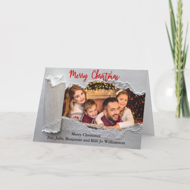 Torn Reveal Frohe Weihnachts-Foto Feiertagskarte (Vorderseite)