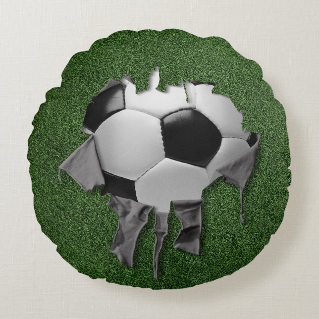 Torn Soccer Rund weißes Kissen (Vorderseite)